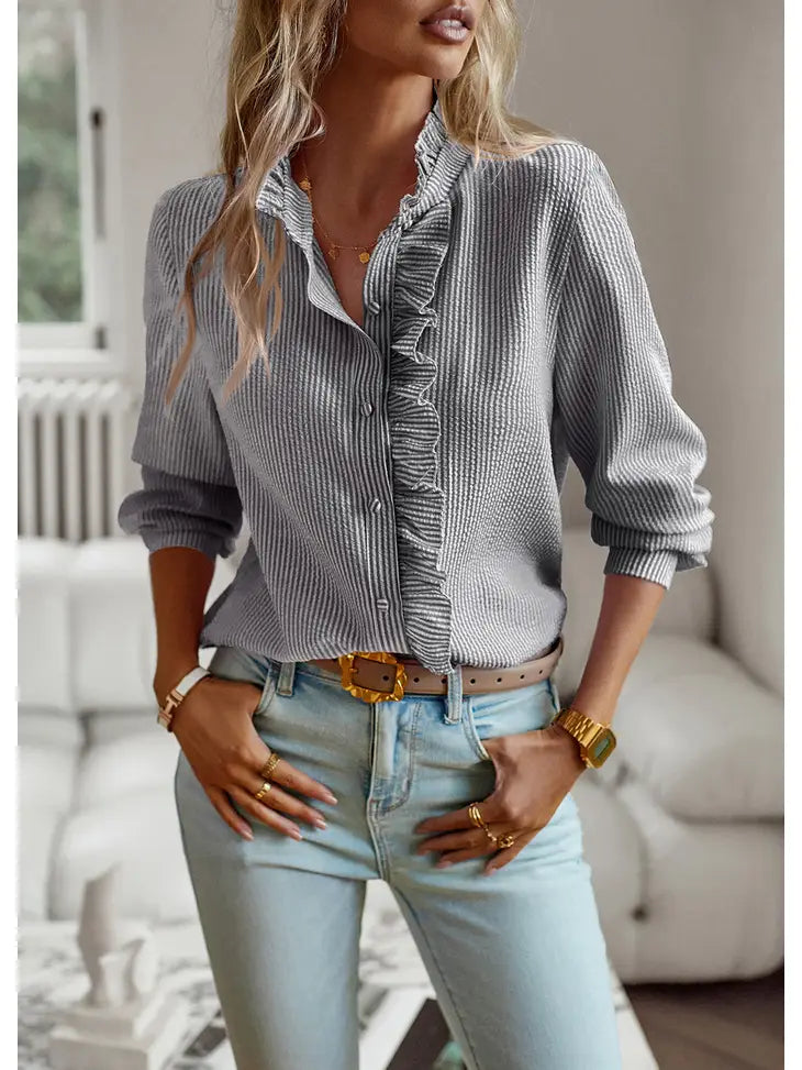 Roman Ruffle Button Down