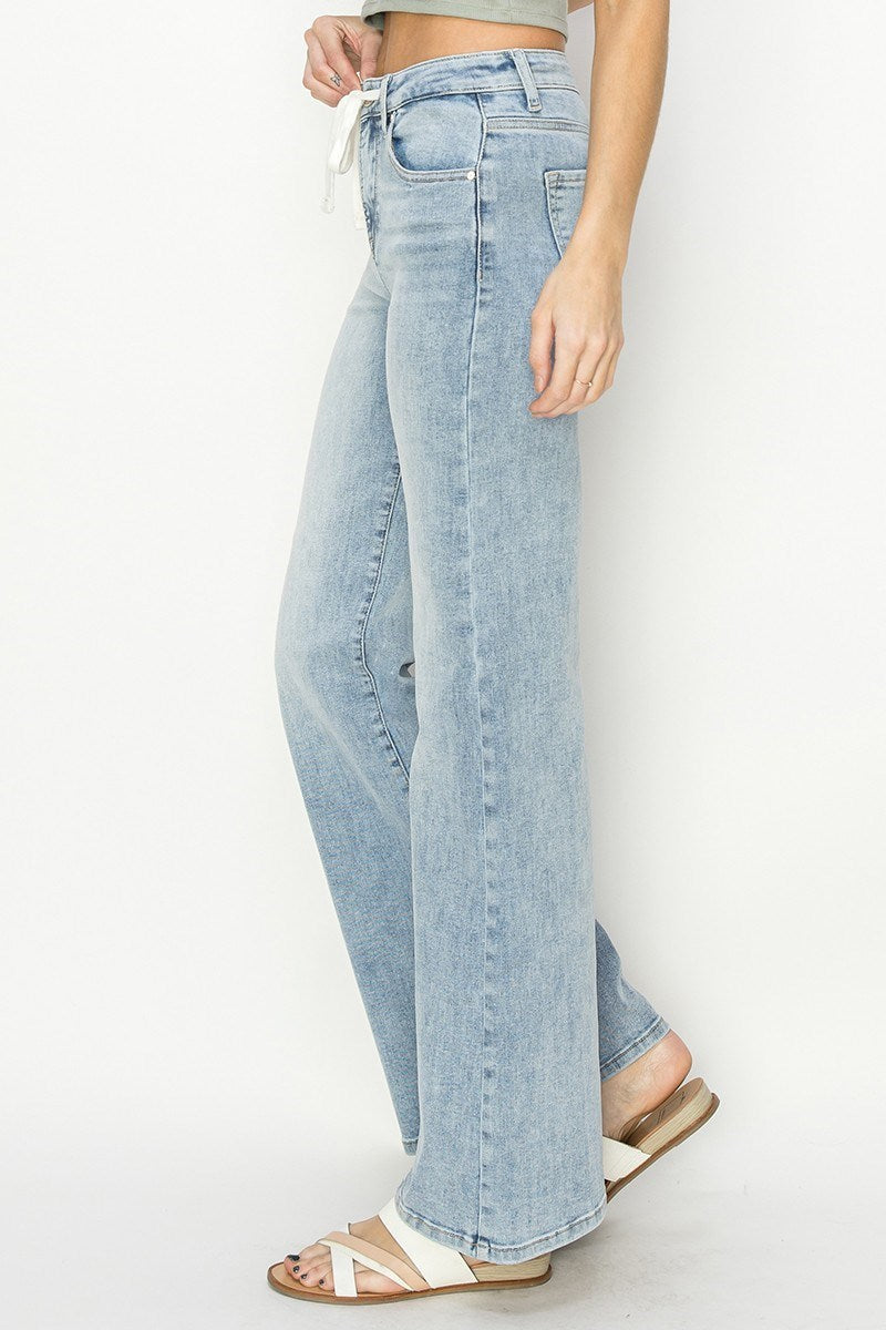 Risen High Rise Front Draw String Jeans