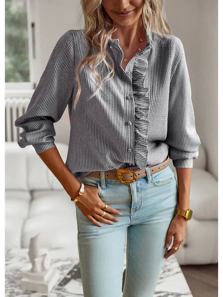 Roman Ruffle Button Down