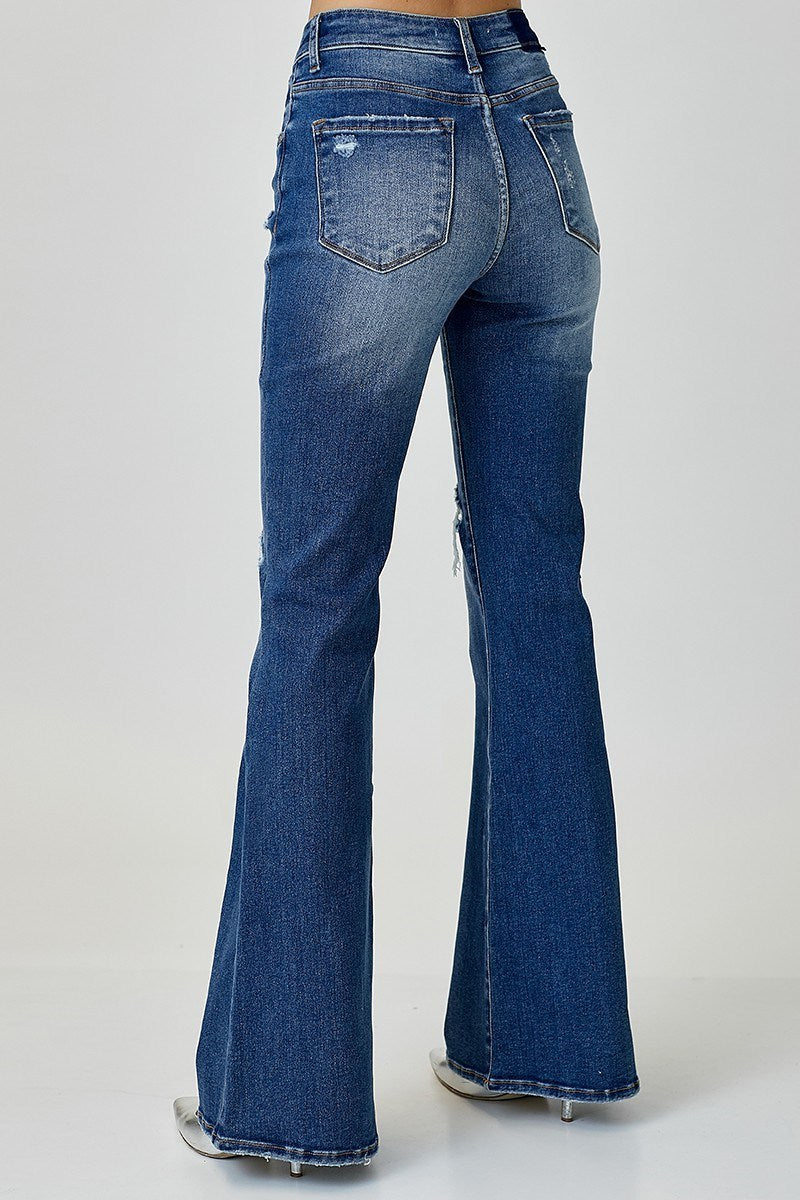 Risen Mid Rise Flare Button Down Jeans