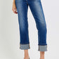 Risen High Rise Straight Cuffed Jeans