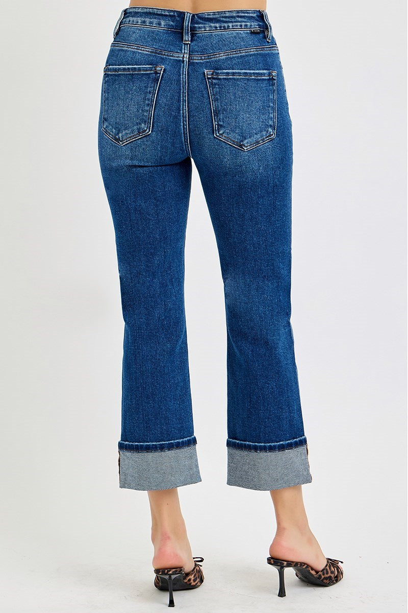 Risen High Rise Straight Cuffed Jeans