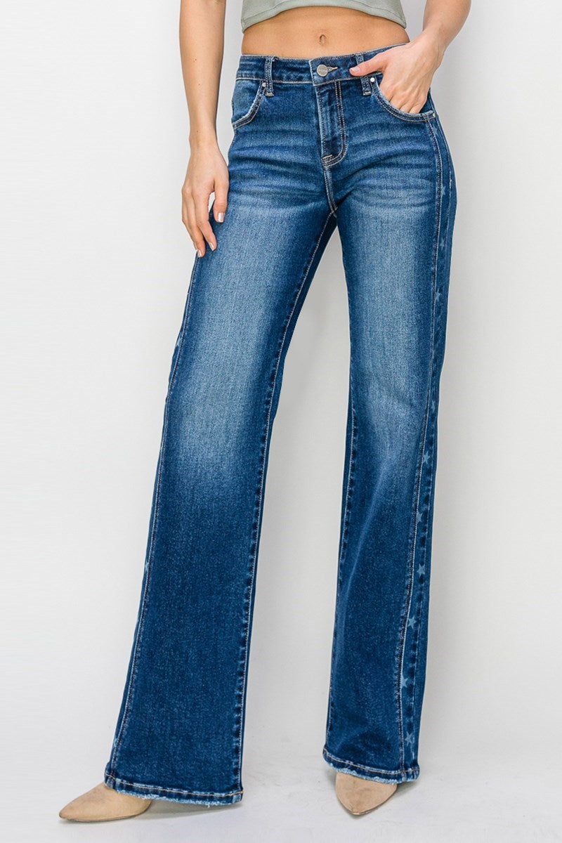 Risen Mid-Rise Star Straight Jeans