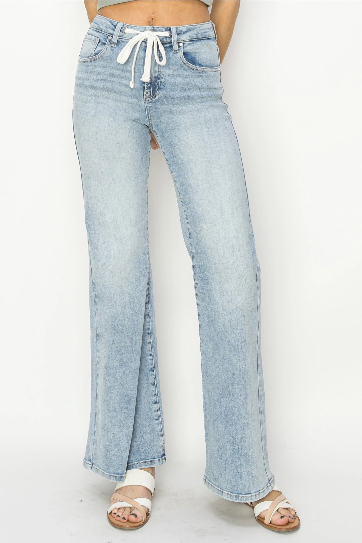 Risen High Rise Front Draw String Jeans