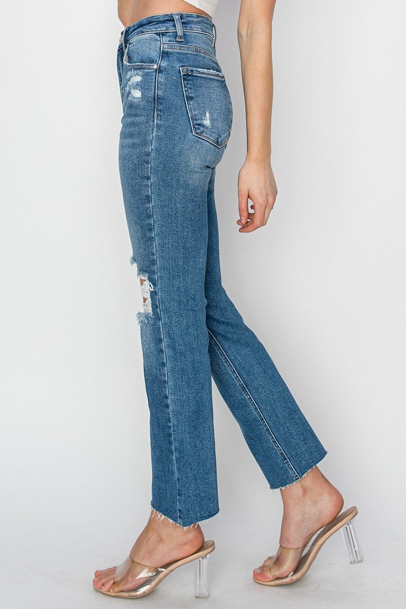 Risen High Rise Distressed Ankle Jeans