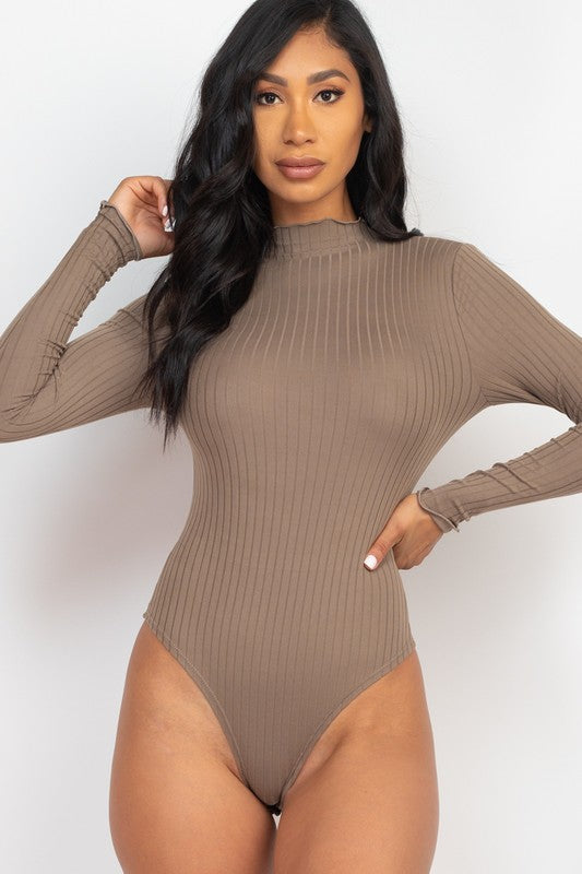 Ribbed Bodysuit Mock Neck