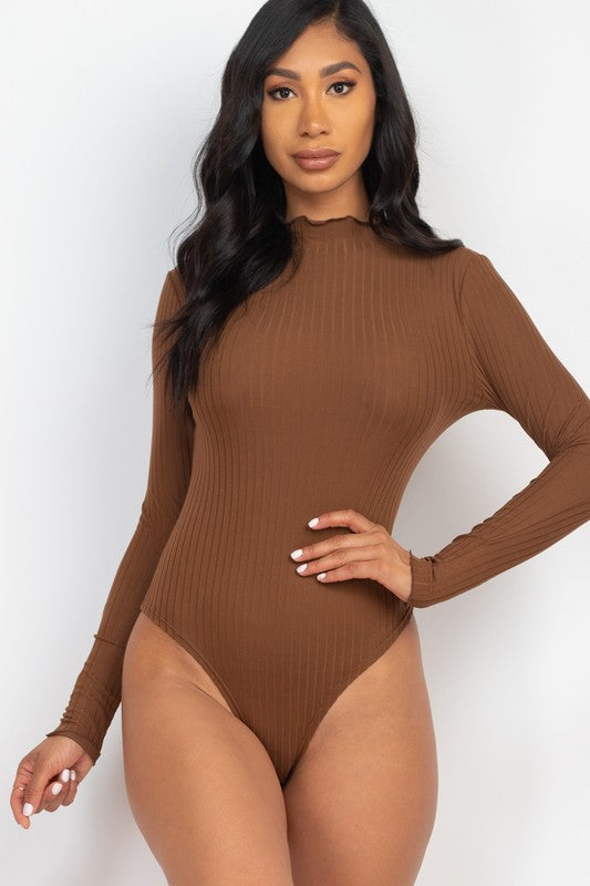 Ribbed Bodysuit Mock Neck