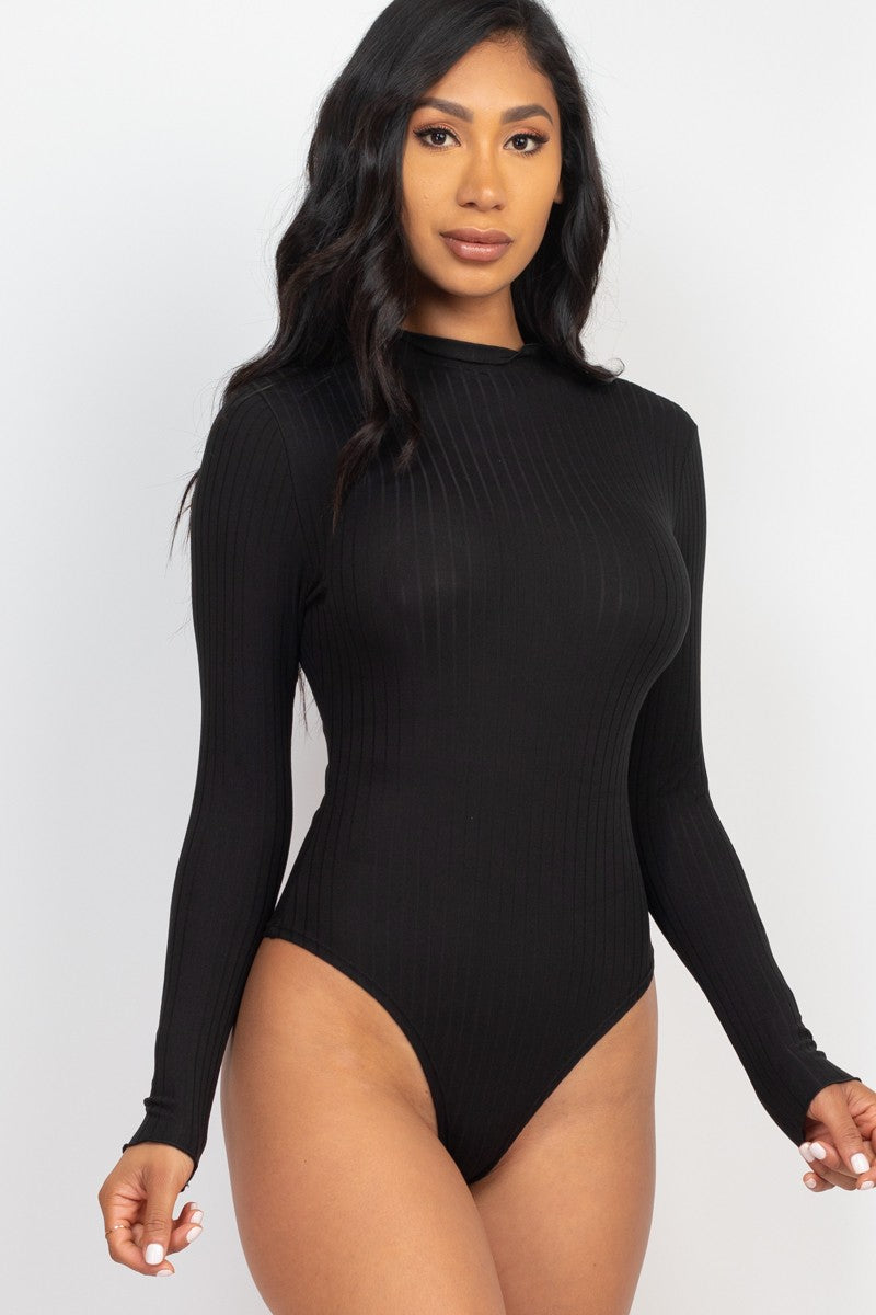 Ribbed Bodysuit Mock Neck