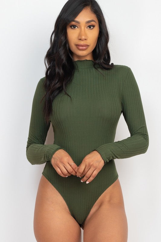 Ribbed Bodysuit Mock Neck