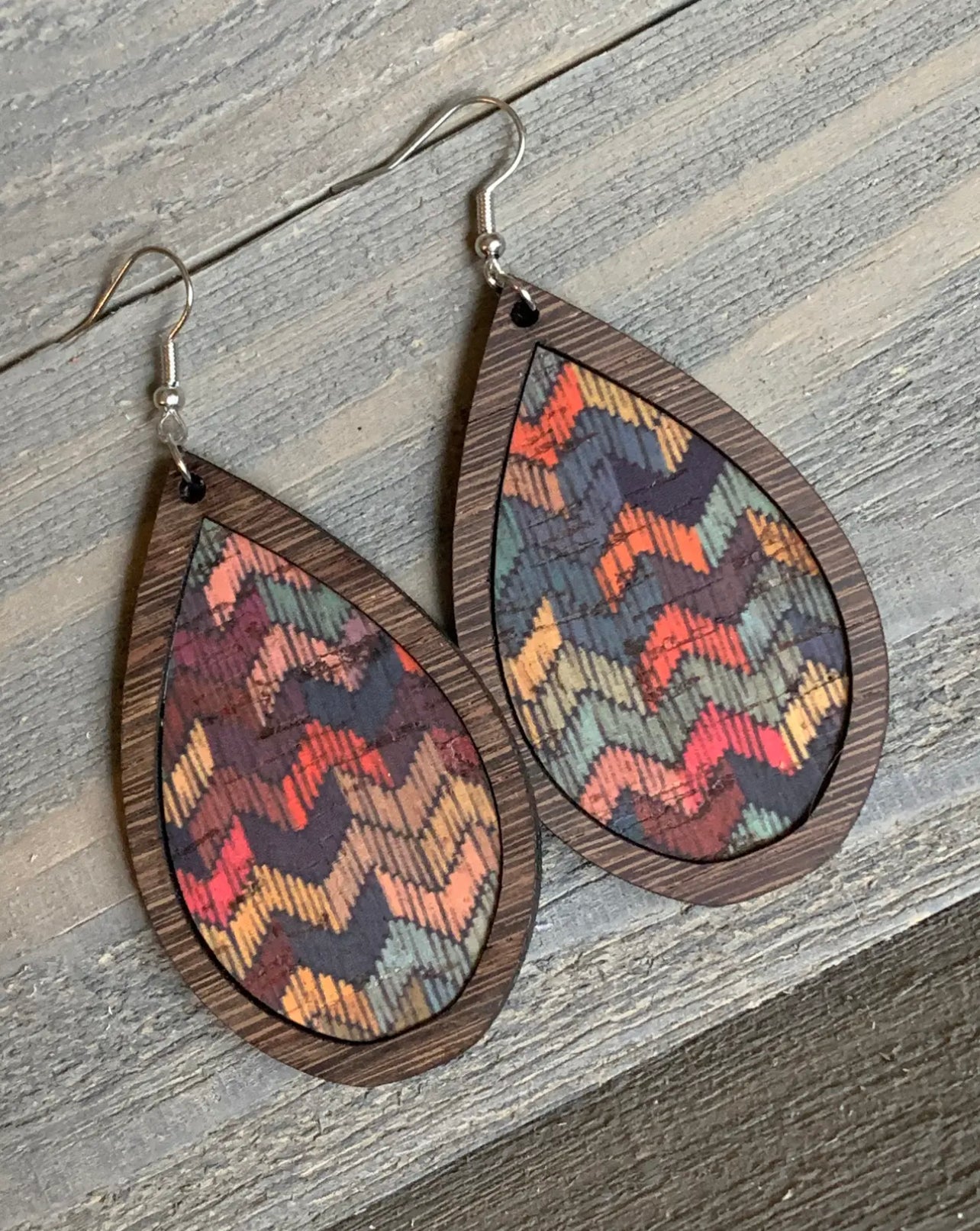 CHEVRON WOOD TEARDROP EARRINGS