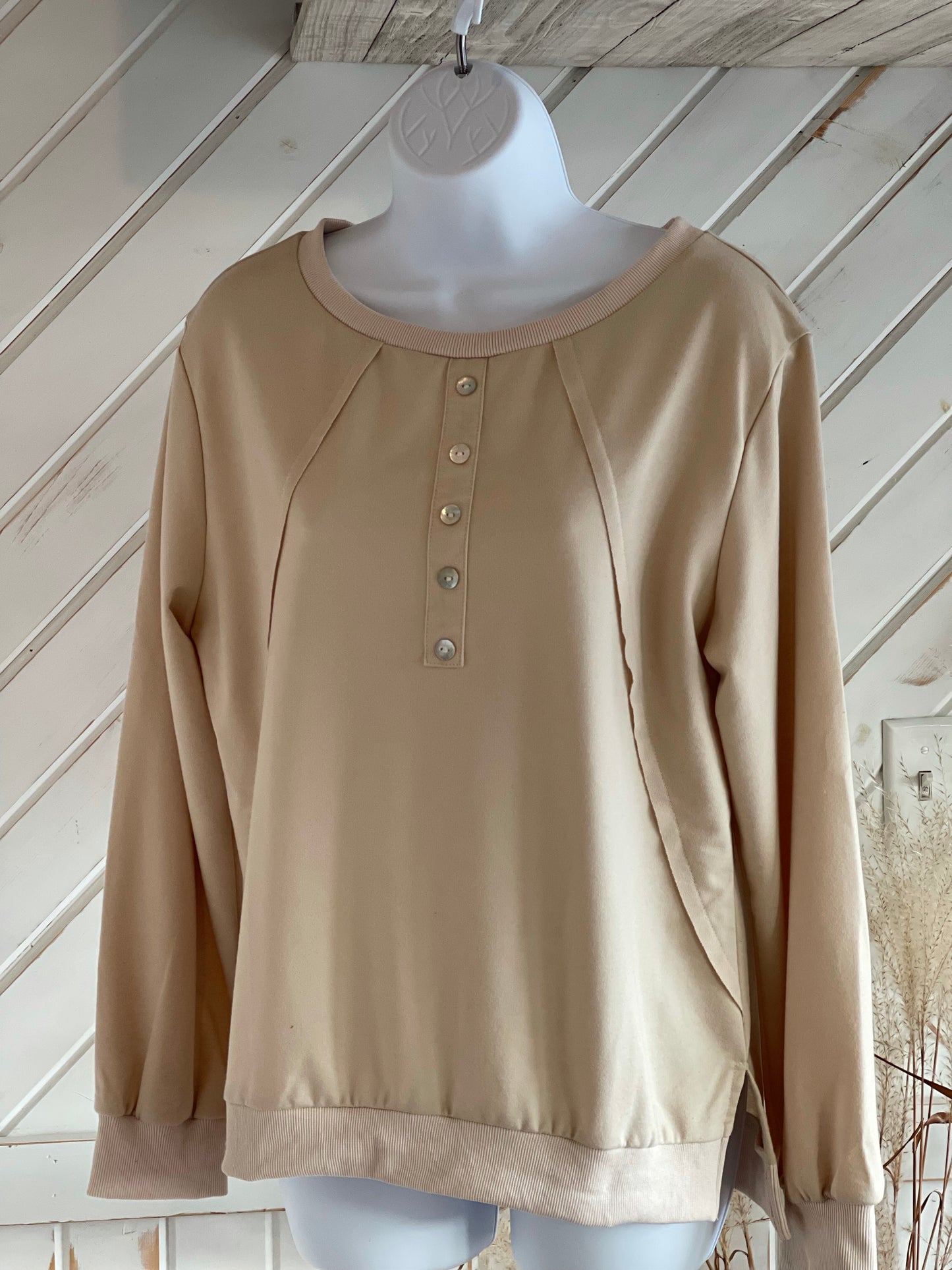 BEIGE LONG SLEEVE BUTTON DESIGN