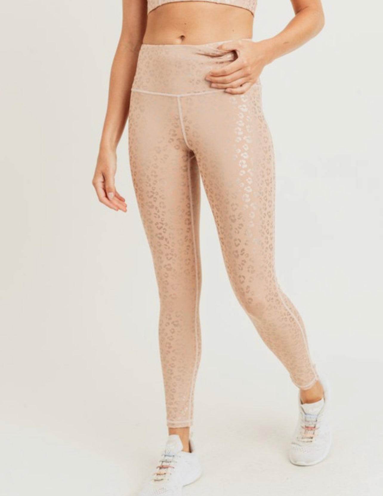 LEOPARD FOIL HIGHWAISTED LEGGINGS - PEACH