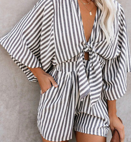 Blue & White Striped Romper